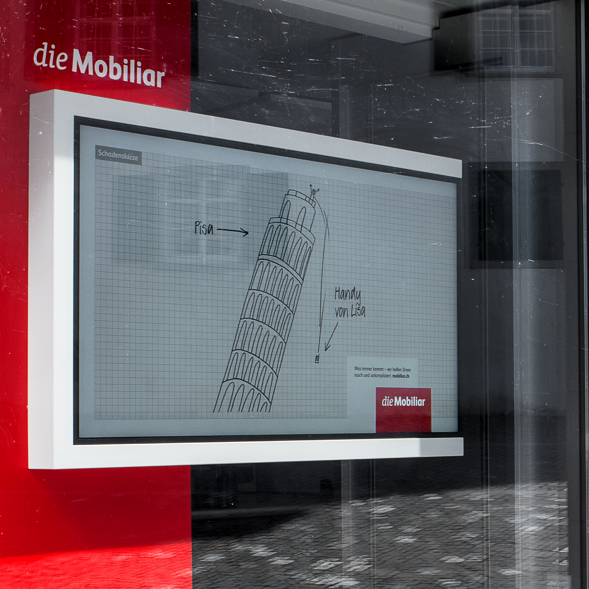 die Mobiliar Schaufensterauftritt TV-Stele Detailansicht