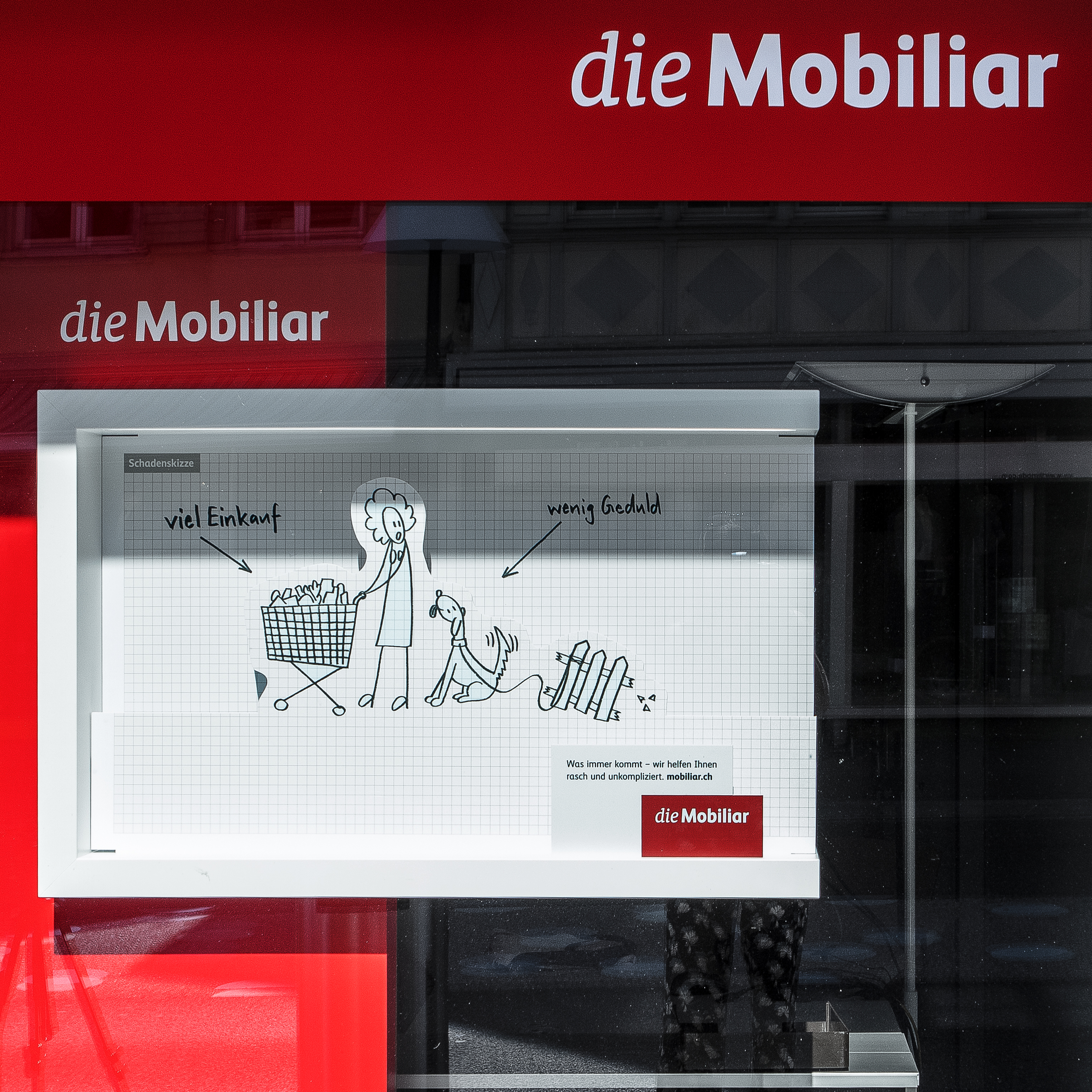die Mobiliar Schaufensterauftritt Schadenszeichnung